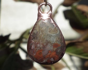 Mexican agate necklage / Crazy lace agate / Electroformed copper
