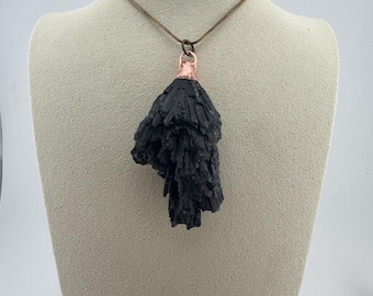 Raw Black Kyanite Pendant Necklace | Wire Wrapped Protective Crystal Talisman for Chakra Balancing