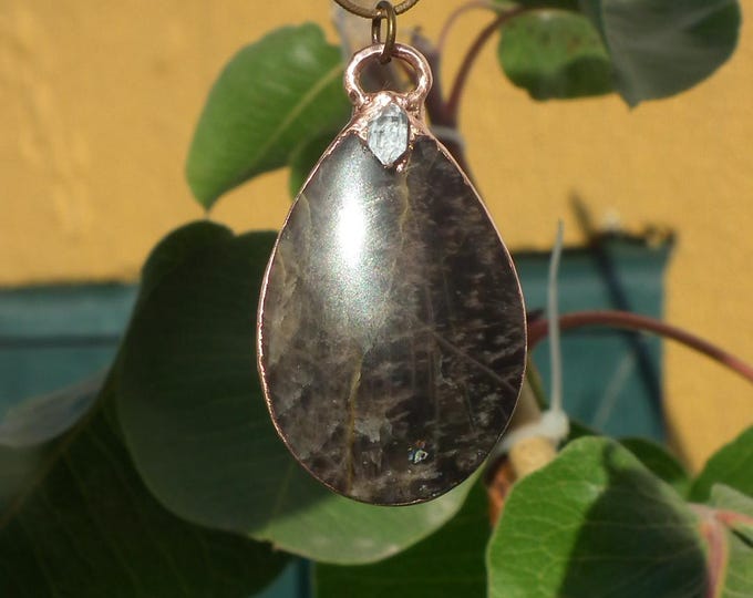 Black moonstone pendant black // Moonstone jewelry // Electroformed copper