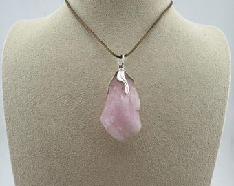 Natural Morganite Pendant Necklace Raw Pink Peach Crystal Beryl Gemstone Handmade Gift for Her