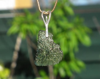 Moldavite pendant sterling silver // Certified moldavite