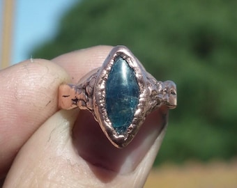 Blue Apatite ring / Electroformed  Copper