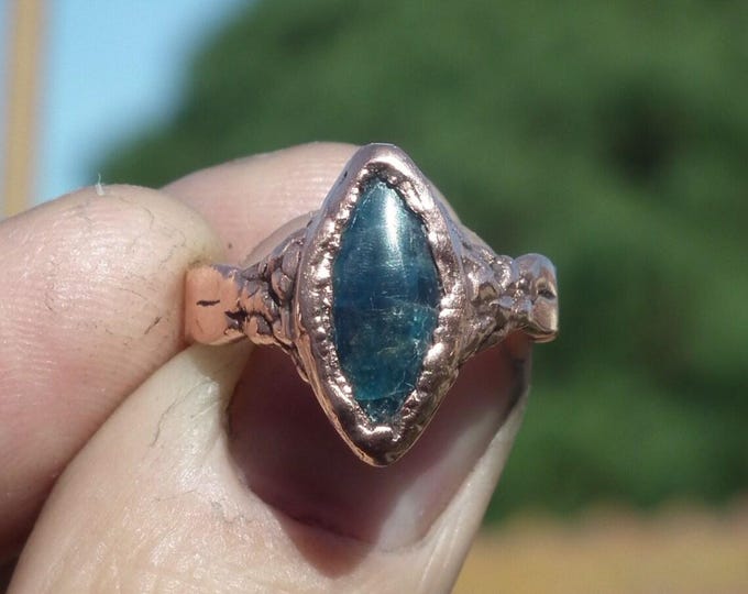 Blue Apatite ring / Electroformed  Copper