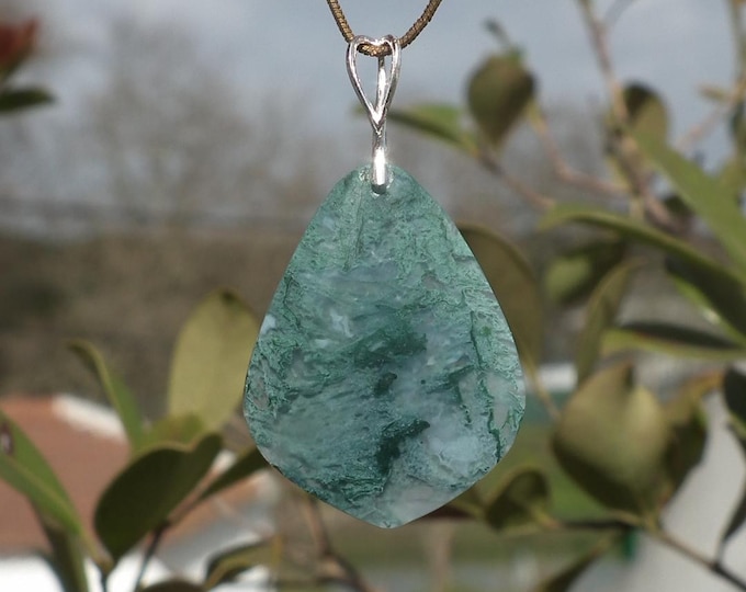 Moss agate necklace with Sterling silver bail