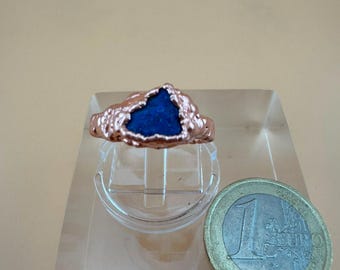 Electroformed Copper Ring with Raw Lapis Lazuli, Size 6.25 - Boho Statement Crystal Jewelry, Unique Handmade Gift