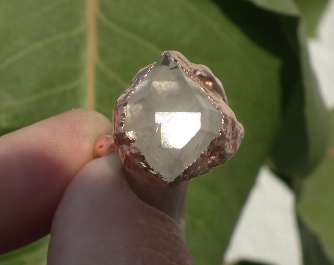 Herkimer diamond ring / herkimer ring / Electroformed  Copper