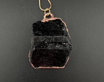 Raw Black Tourmaline Pendant | Electroformed Copper Crystal Necklace | Protective Gemstone Gift
