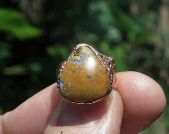 Blue opal ring // Mens opal ring // Raw opal ring // Electroformed copper