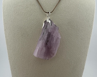 Raw Pink Kunzite Crystal Pendant Necklace | Handmade Natural Healing Stone Boho Gemstone Wire Wrapped Jewelry