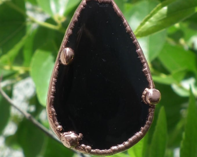 Copper Black obsidian necklace // Electroformed Copper