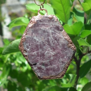Huge Raw Ruby Necklace, Electroformed Copper Pendant, July Birthstone Crystal Slice, Boho Statement Jewelry, Unique Gift for Her