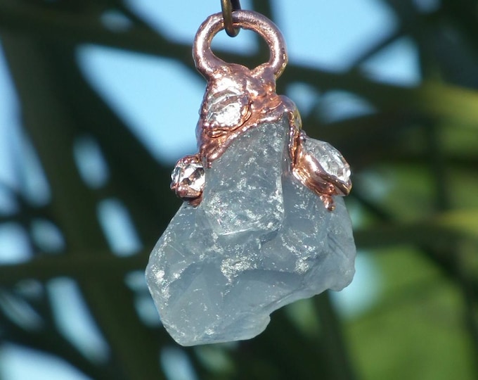 Celestite necklace with Herkimer diamond