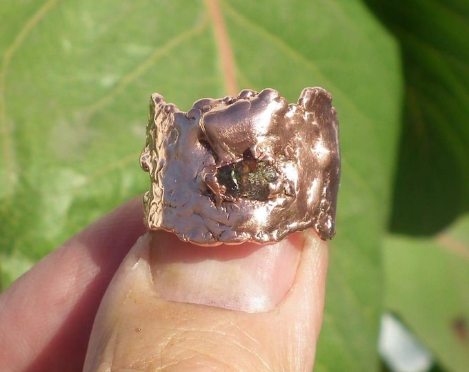 Moldavite ring / Electroformed Copper