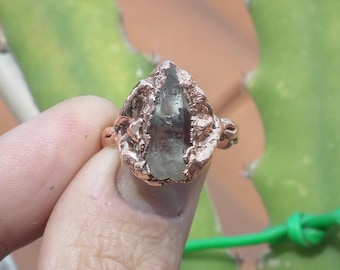 Enhydro crystal ring // Uv reactive crystal // Golden enhydro // Electroformed Copper