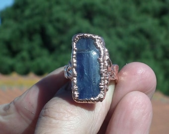 Blue kyanite ring large / Electroformed  copper