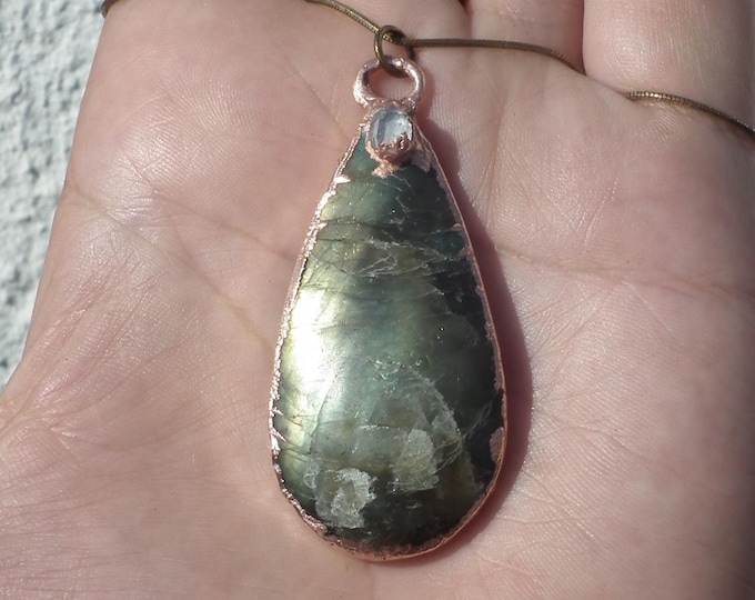 Labradorite necklace  / Herkimer diamond pendant / Copper