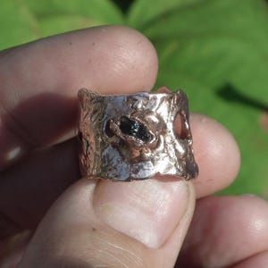 Moldavite ring / Electroformed Copper