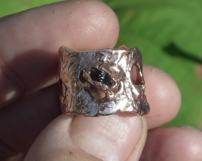 Moldavite ring / Electroformed Copper