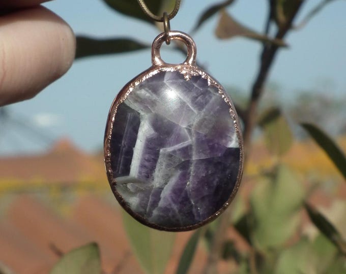 Electroformed copper Chevron "dogtheet" Amethyst pendant