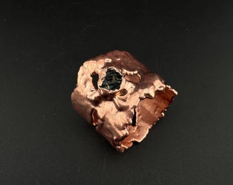 Genuine Moldavite Electroformed Copper Ring | Raw Tektite Crystal Bohemian Artisan Jewelry Gift