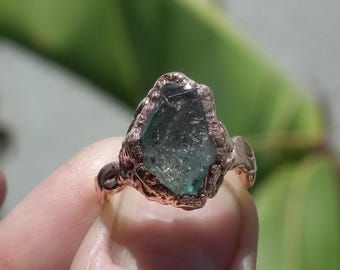 Electroformed  Copper Herkimer diamond ring