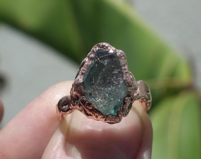 Electroformed  Copper Herkimer diamond ring