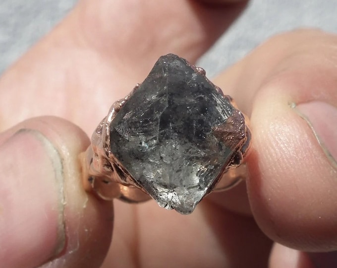 Electroformed Copper Herkimer diamond ring