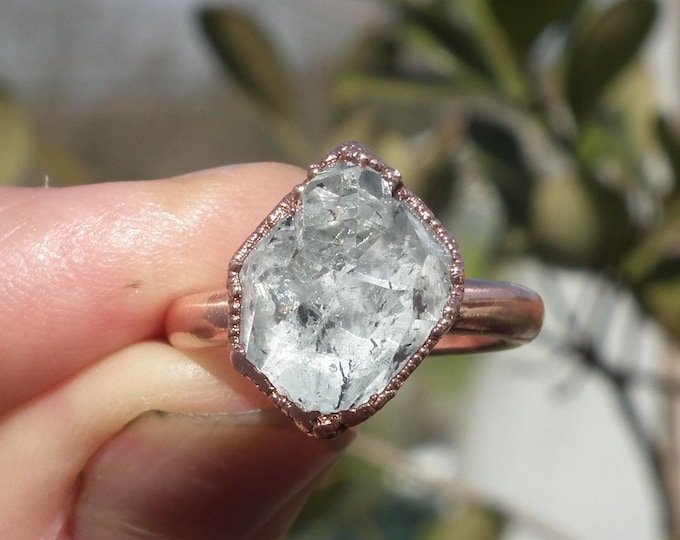 Herkimer diamond ring / herkimer ring / Electroformed  Copper
