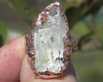 Enhydro crystal ring // Uv reactive crystal // Golden enhydro // Electroformed Copper