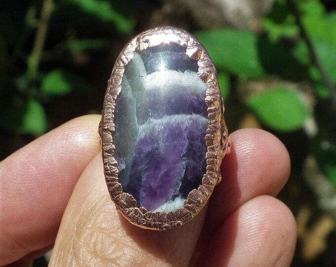 Electroformed copper // Chevron amethyst ring // Dogtheeth amethyst jewelry