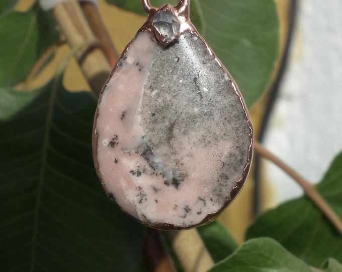 Copper Peruvian opal // Pink opal necklace With Celestite