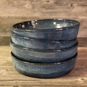 Set of FOUR Pasta Bowls, Buddha Bowls, Power Bowls handmade pottery bowls Made To Order Rutile Blue