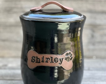 Dog Treat Jar, pottery dog treat canister made to order