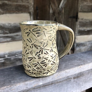 Dragonfly Pottery mug with dancing dragonflies made to order