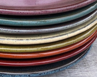 Pottery salad or sandwich plates set of EIGHT wheel thrown small plates made to order