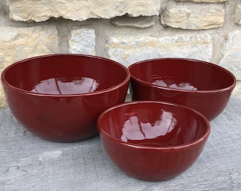 Set of Three Stoneware Pottery Serving or Mixing Bowls made to order