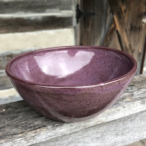 Purple Pottery Soup or Cereal Bowl, handmade with Smokey Purple glaze on dark clay made to order