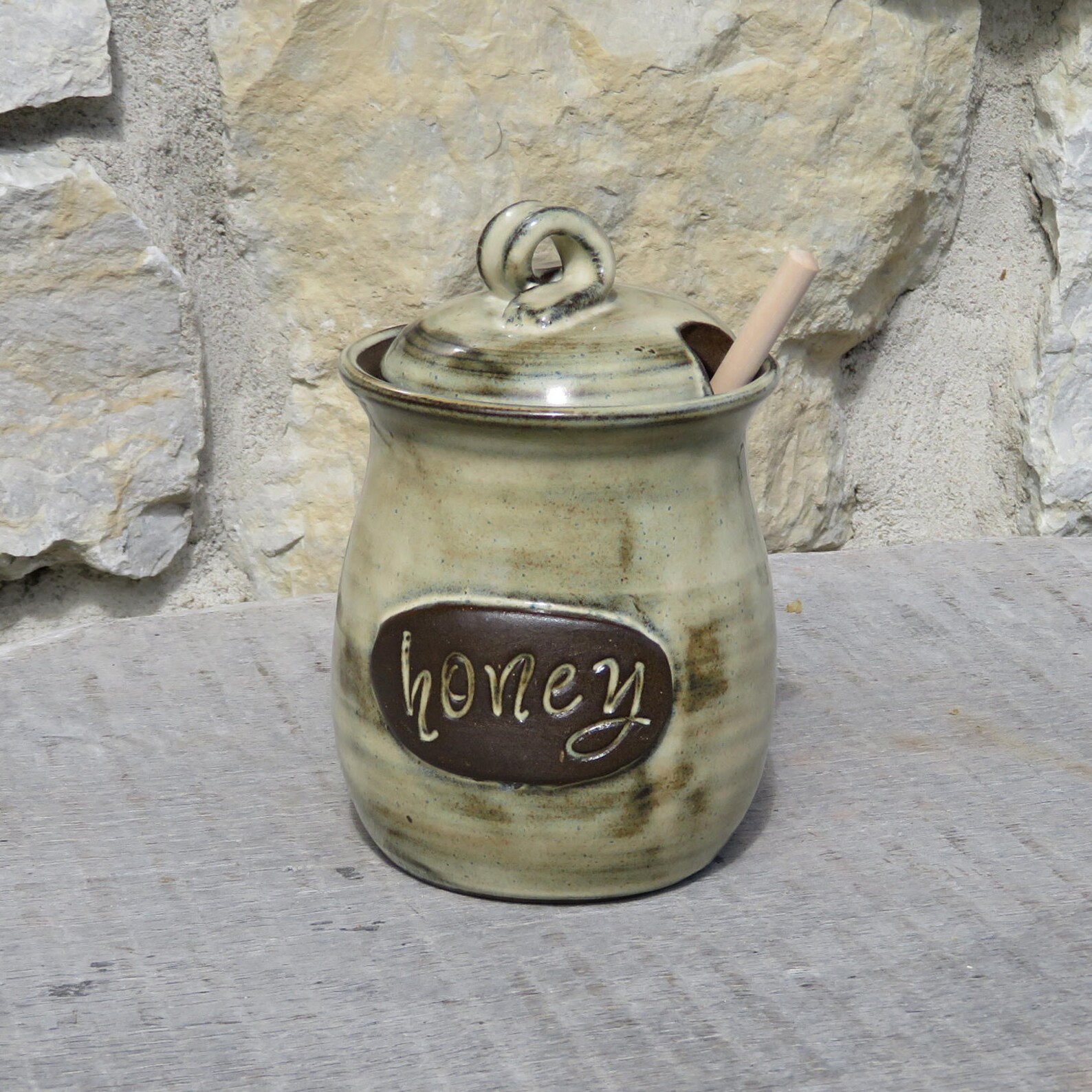 Honey Pot Honeypot Handmade Pottery Honey Jar With Text Made Etsy