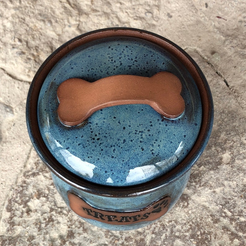 Dog treat canister jar rutile blue pottery handmade Made to Order image 5