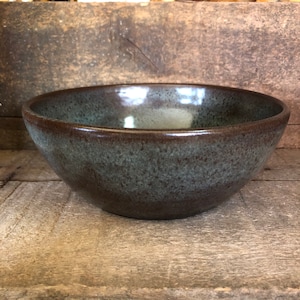 Pottery Bowl, handmade pottery bowl in Iron Lustre (blue/green/grey) glaze made to order