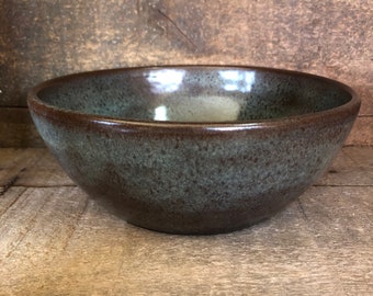 Pottery Bowl, handmade pottery bowl in Iron Lustre (blue/green/grey) glaze made to order