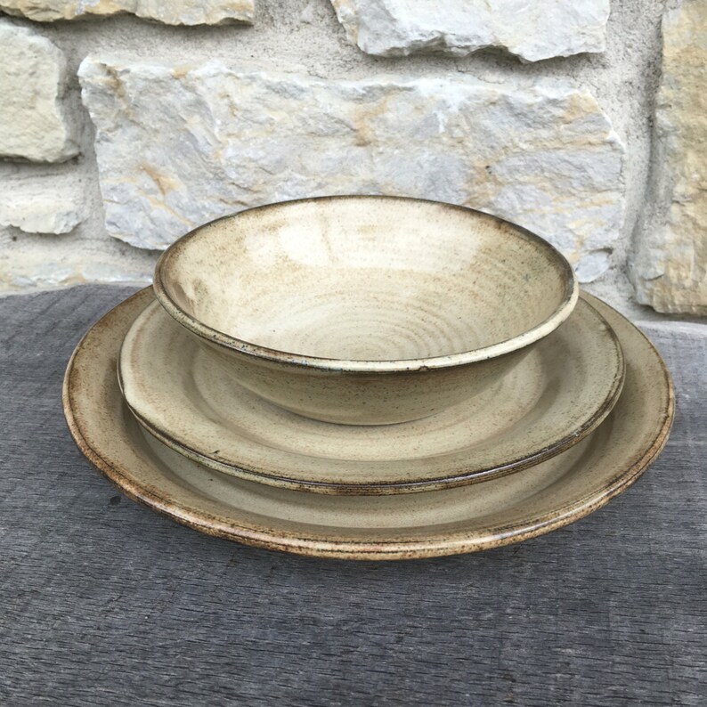 3pc Pottery Dinnerware Place setting in Cream Glaze made to Etsy