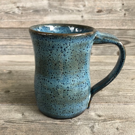 Pottery Mug, Rutile Blue on Dark Clay Wheel Thrown Stoneware Made
