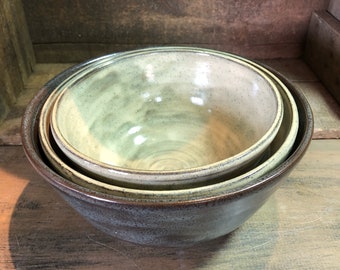 Set of Three Stoneware Pottery Serving or Mixing Bowls made to order