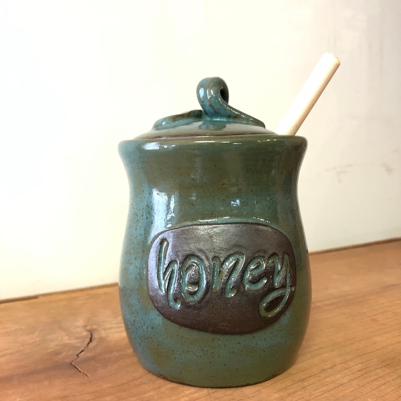 Honey Pot Honeypot Handmade Pottery Honey Jar With Text Made Etsy