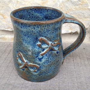 Pottery Mug with two Dragonflies **Made to Order**