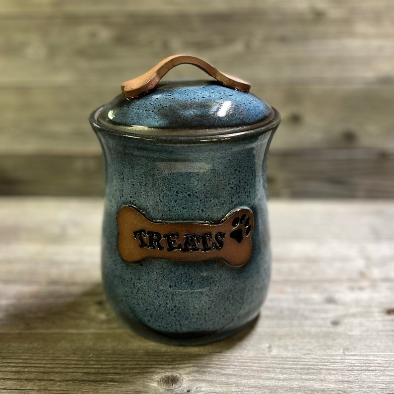 Dog treat canister jar rutile blue pottery handmade Made to Order image 3