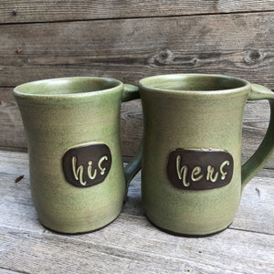 His and Hers or Mr and Mrs personalized pottery mugs Great wedding or anniversary gift made to order image 1
