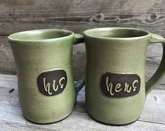 His and Hers or Mr and Mrs personalized pottery mugs - Great wedding or anniversary gift! made to order