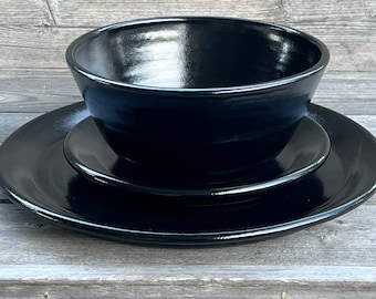 3pc Pottery Dinnerware Place setting in Black Glaze made to order